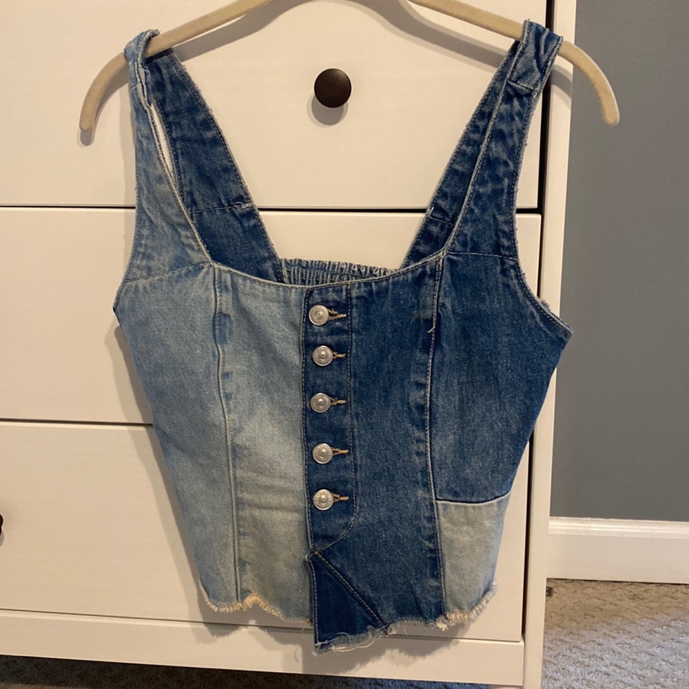 NWOT Patchwork Denim Top